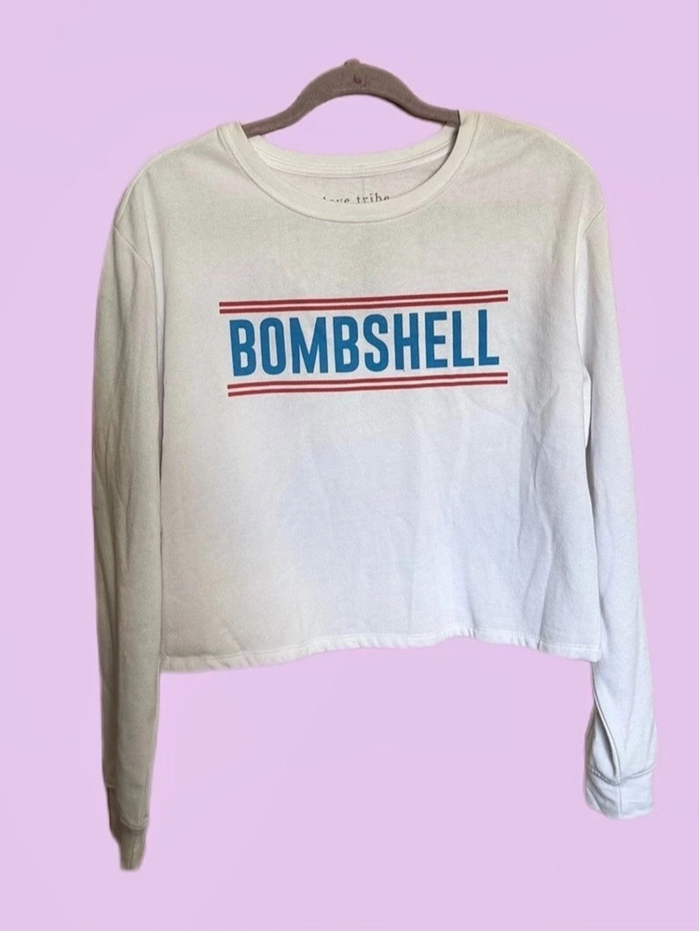 Love Tribe Cropped Long Sleeve Graphic Top in White